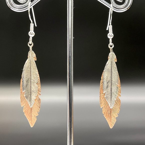 Boutique Jewelry - Silver and Rose Gold Feather Earrings